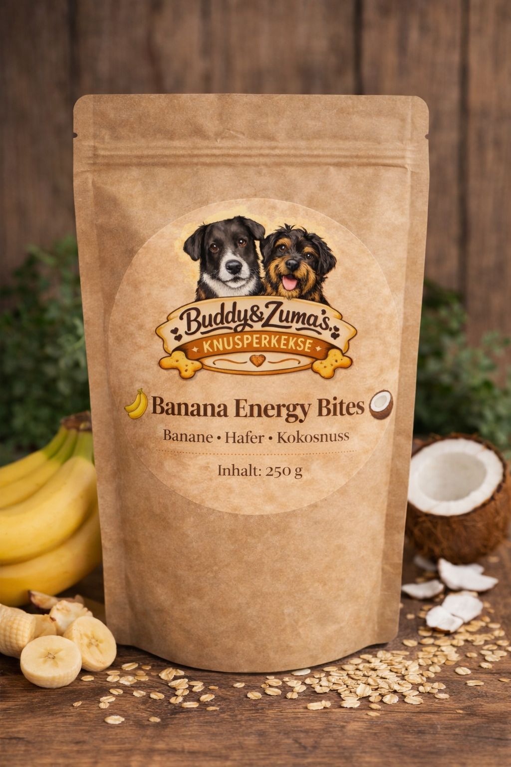 Banana Energy Bites - Backmischung für gesunde Hundekekse mit Banane & Kokos
